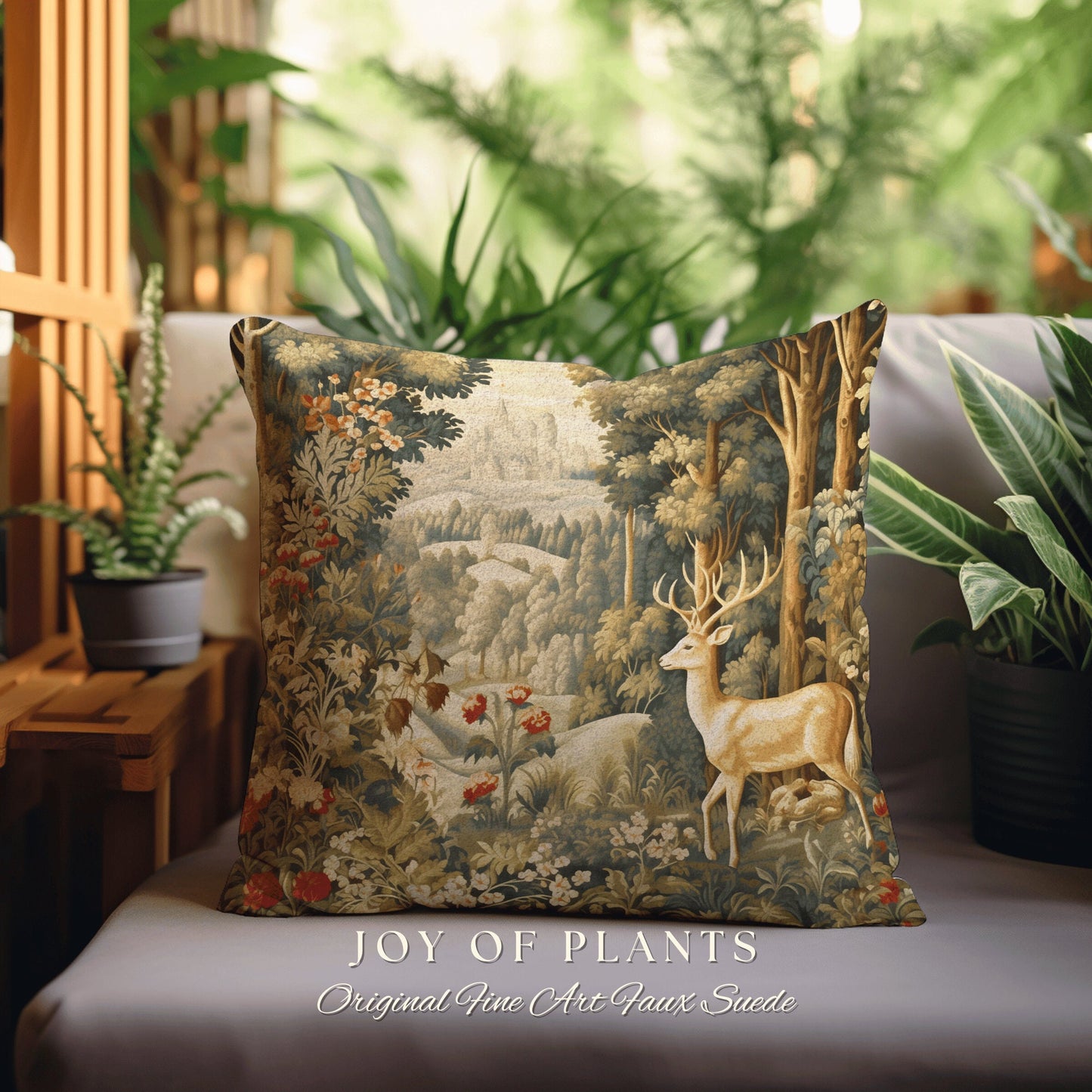 Woodland Fairycore Decor Folklore Aesthetic Cottagecore Deer Pillow William Morris Inspired Cushion Ornate Home Decor Throw Pillow Eclectic