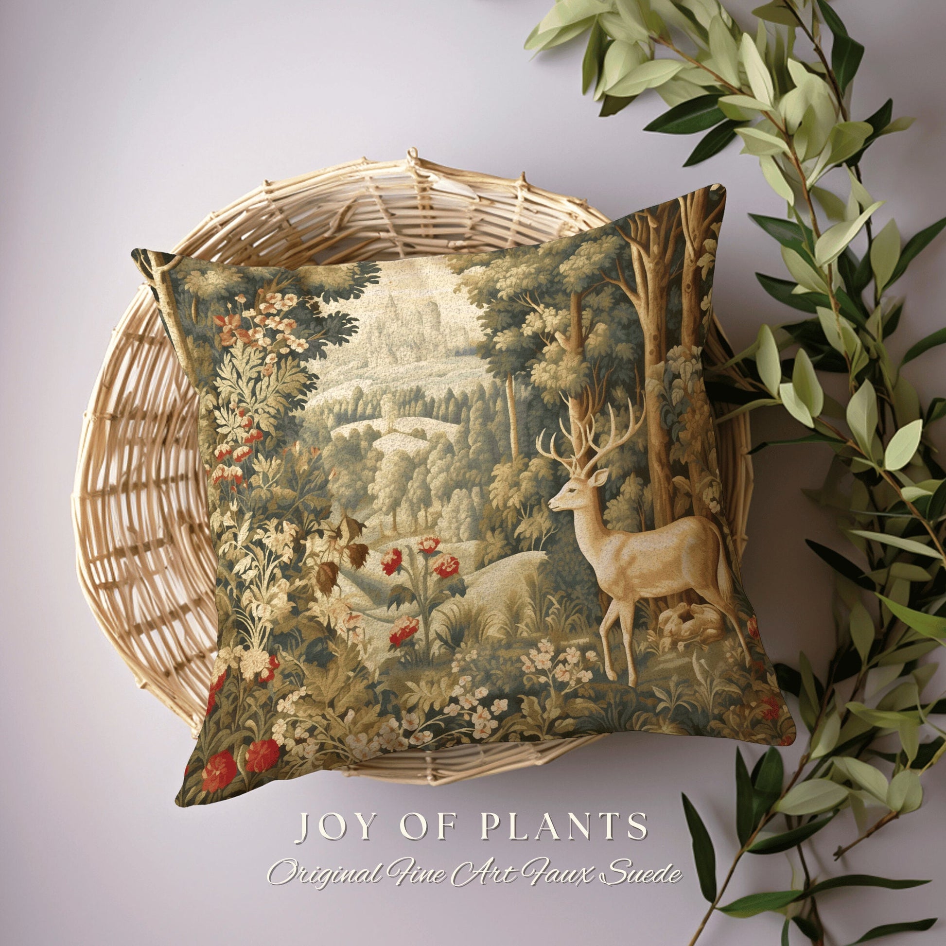 Woodland Fairycore Decor Folklore Aesthetic Cottagecore Deer Pillow William Morris Inspired Cushion Ornate Home Decor Throw Pillow Eclectic