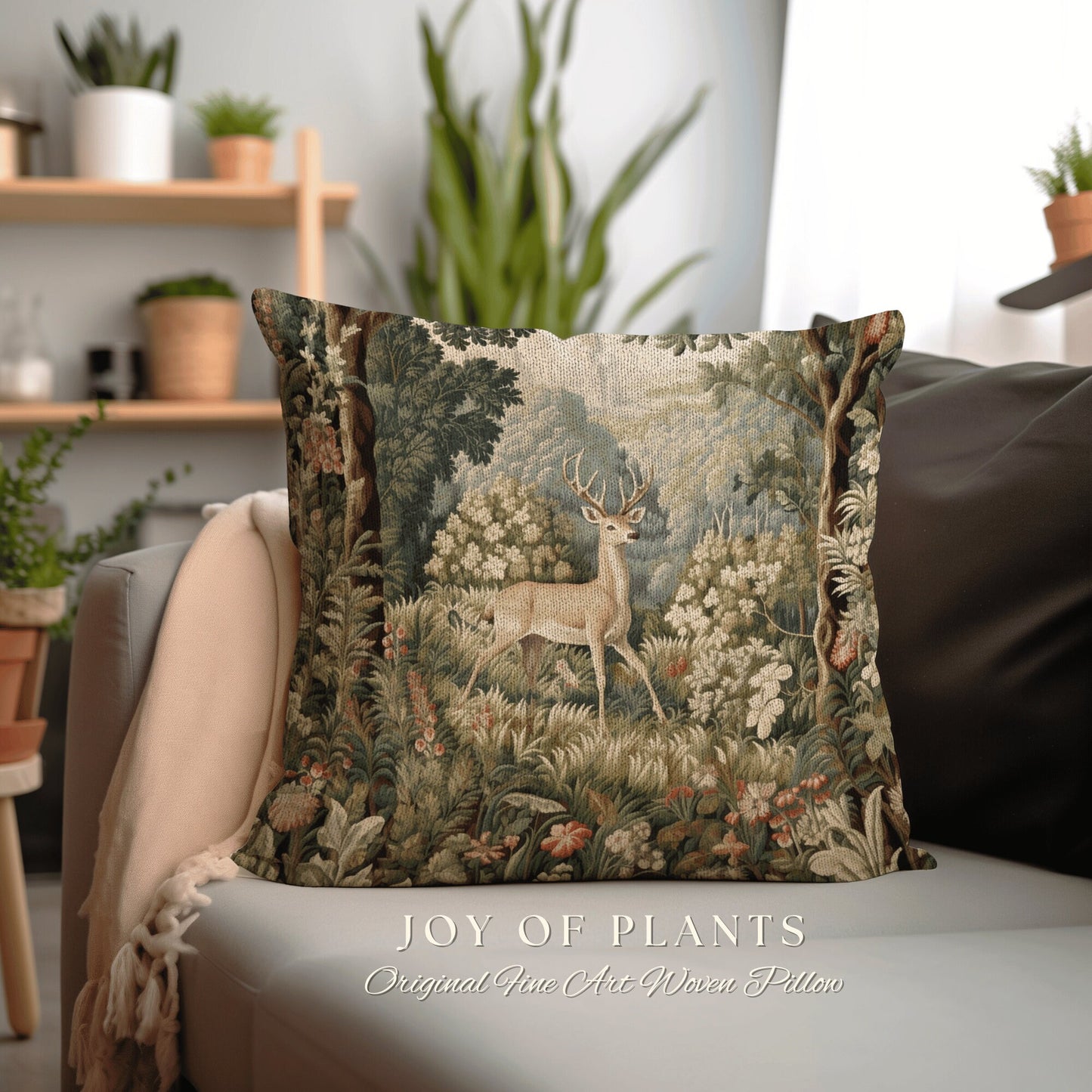 Folklore Aesthetic Deer Pillow French Landscape Inspired Woodland Fairycore Decor Cushion Whimsical Cottagecore Home Decor Throw Pillow