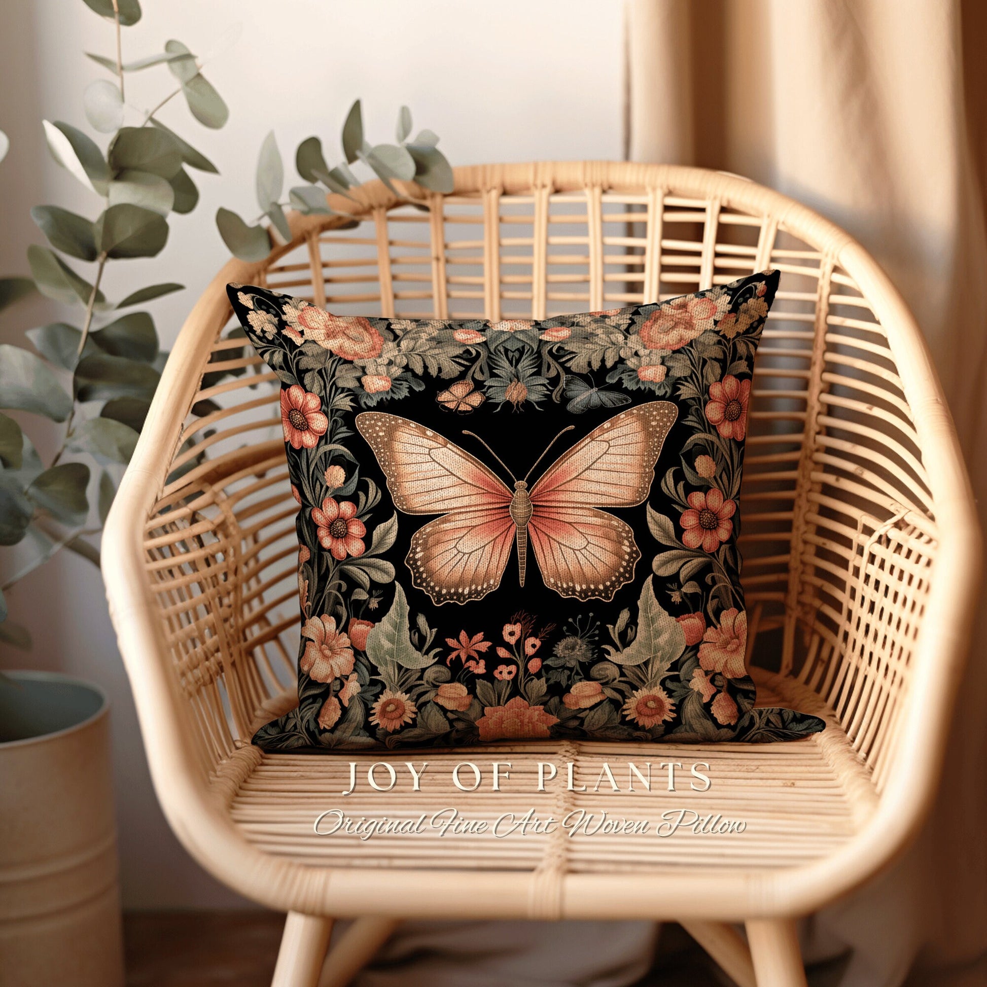 Fairycore Butterfly Throw Pillow | Fairy Aesthetic Cottagecore Moth Aesthetic Cushion Maximalist Ornate Home Decor Housewarming Gift Boho