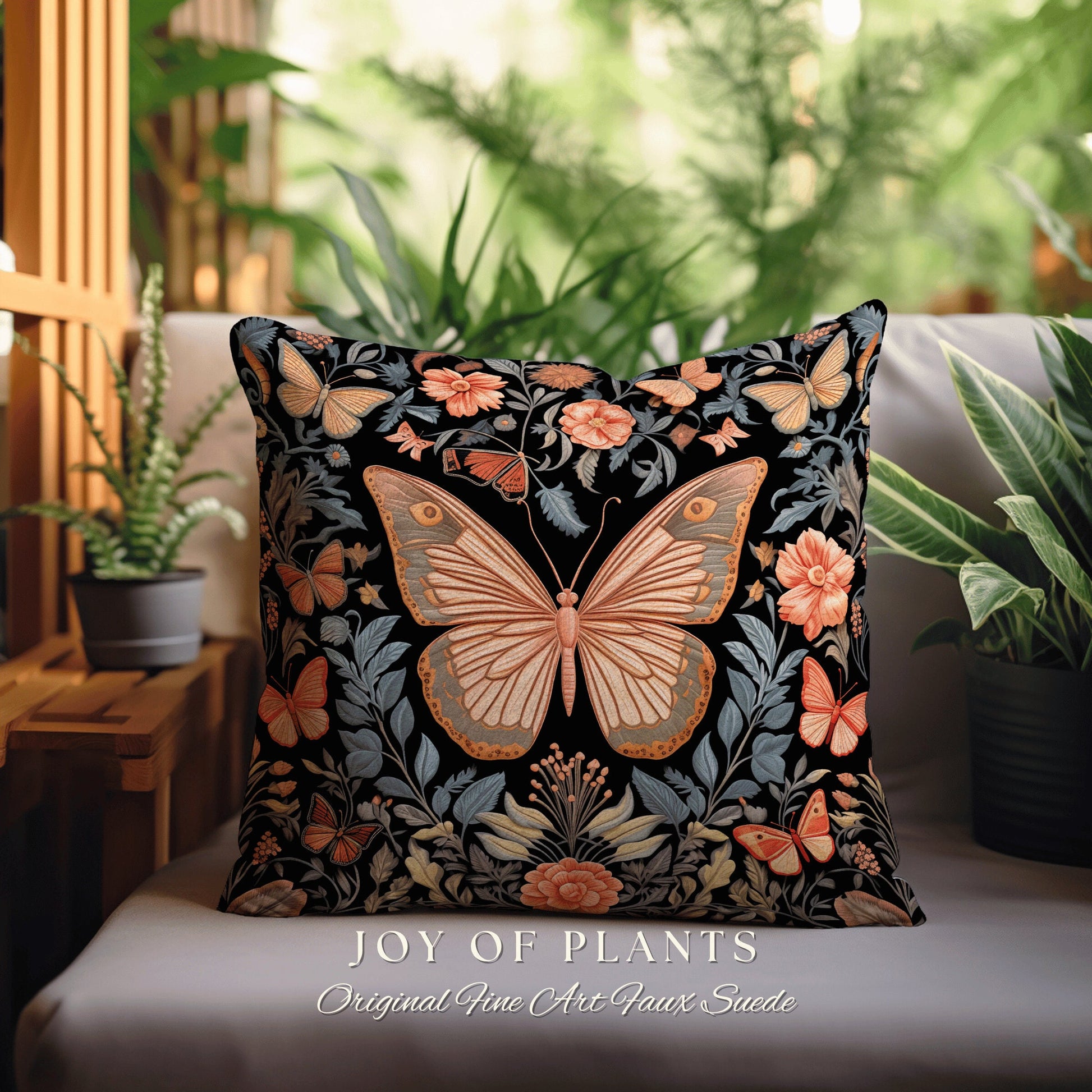 Celestial Butterfly Accent Pillow | William Morris Inspired Forestcore Moth Aesthetic Cushion Maximalist Ornate Home Decor Housewarming Gift