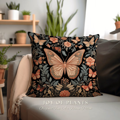 Celestial Butterfly Accent Pillow | William Morris Inspired Forestcore Moth Aesthetic Cushion Maximalist Ornate Home Decor Housewarming Gift