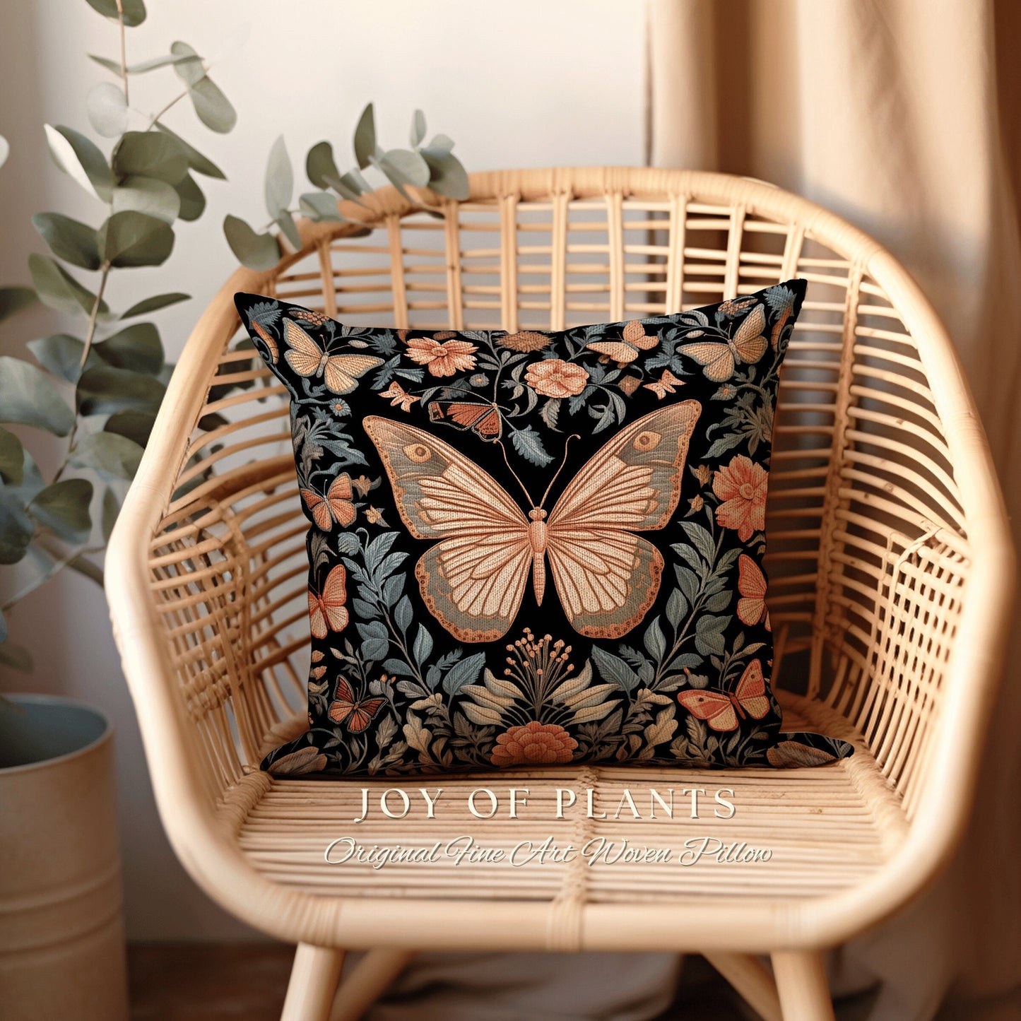 Celestial Butterfly Accent Pillow | William Morris Inspired Forestcore Moth Aesthetic Cushion Maximalist Ornate Home Decor Housewarming Gift