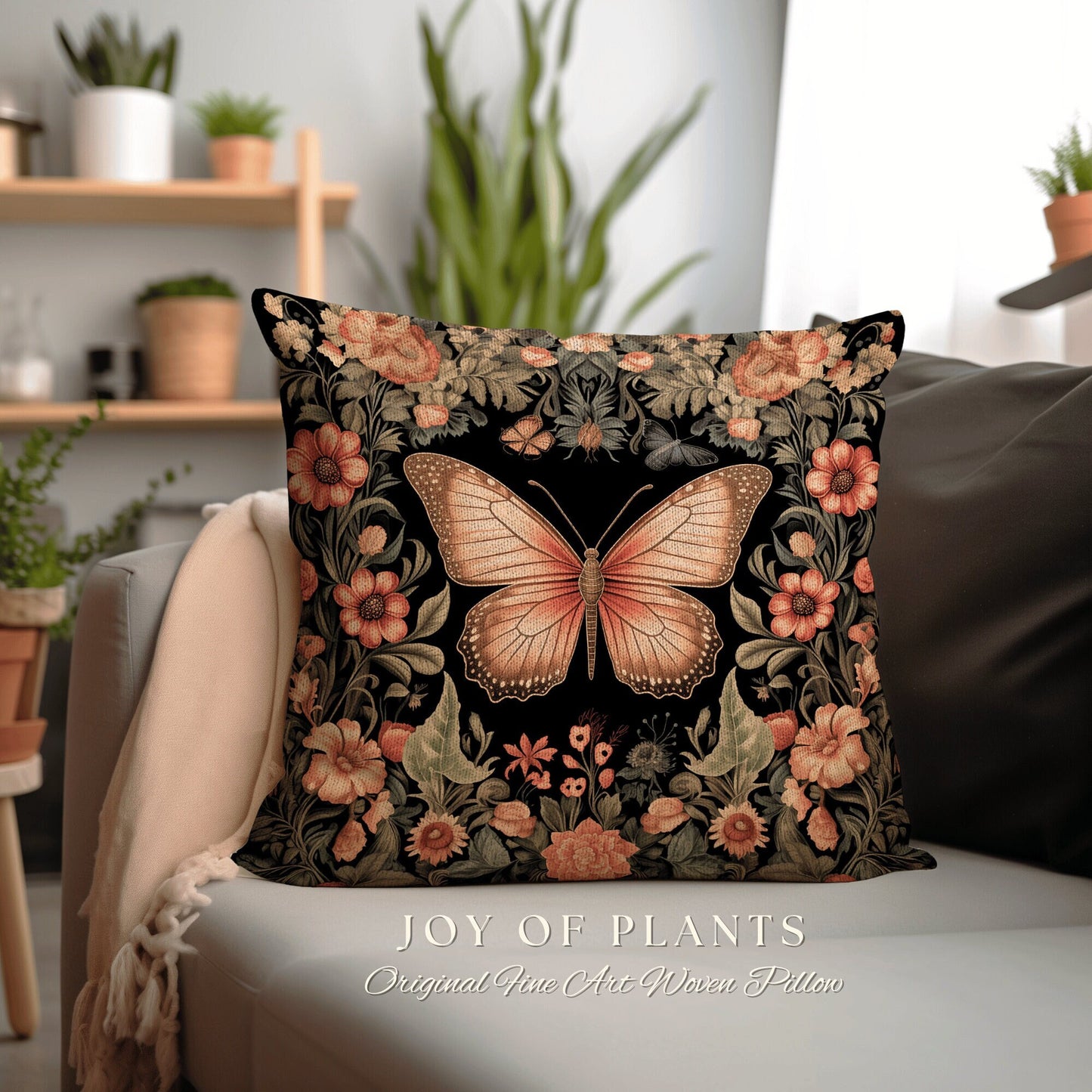 Fairycore Butterfly Throw Pillow | Fairy Aesthetic Cottagecore Moth Aesthetic Cushion Maximalist Ornate Home Decor Housewarming Gift Boho