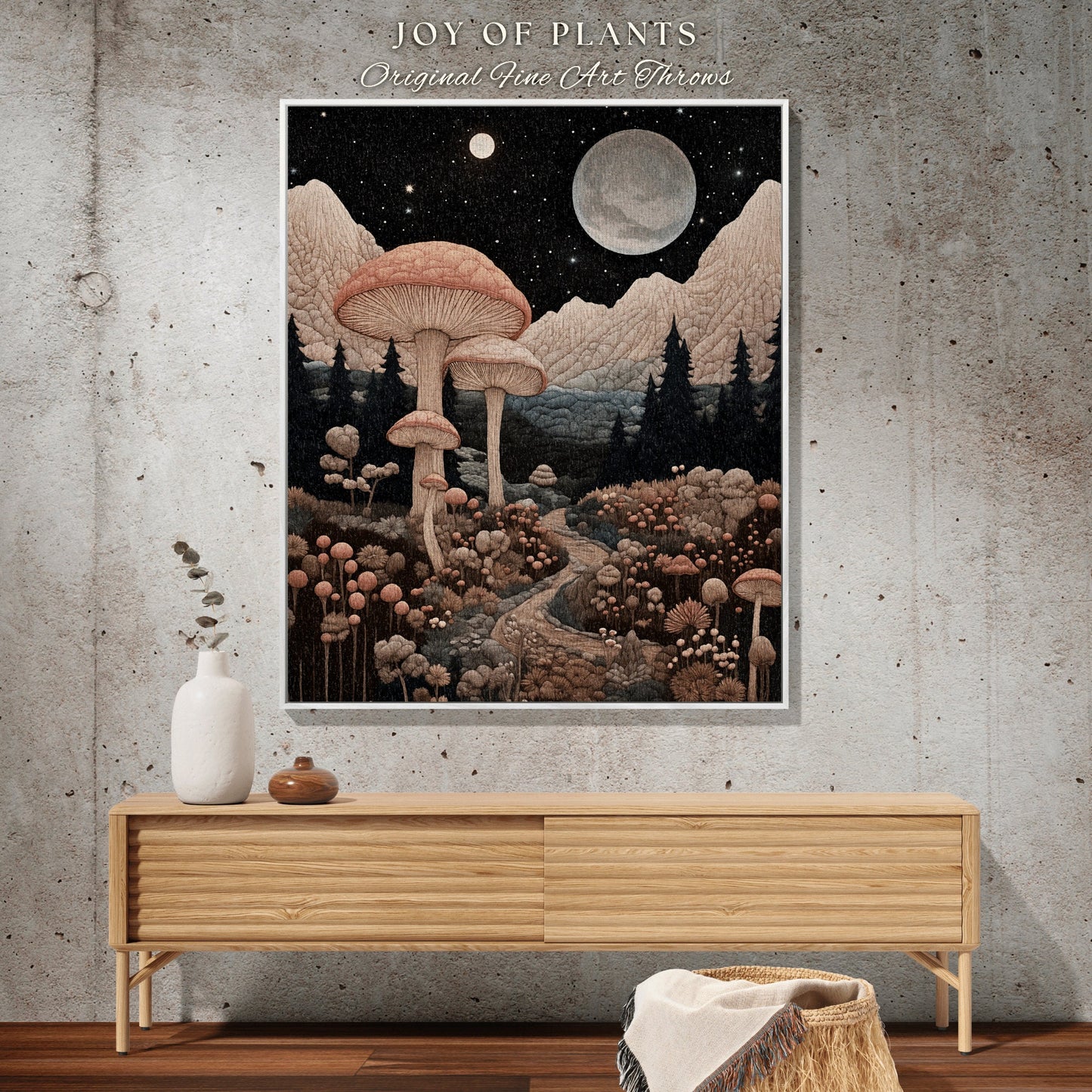 Celestial Mushroom Landscape Tapestry | Cottagecore Fairytale Blanket Mystical Room Decor Mushroomcore Whimsical Gift for Mushroom Lover