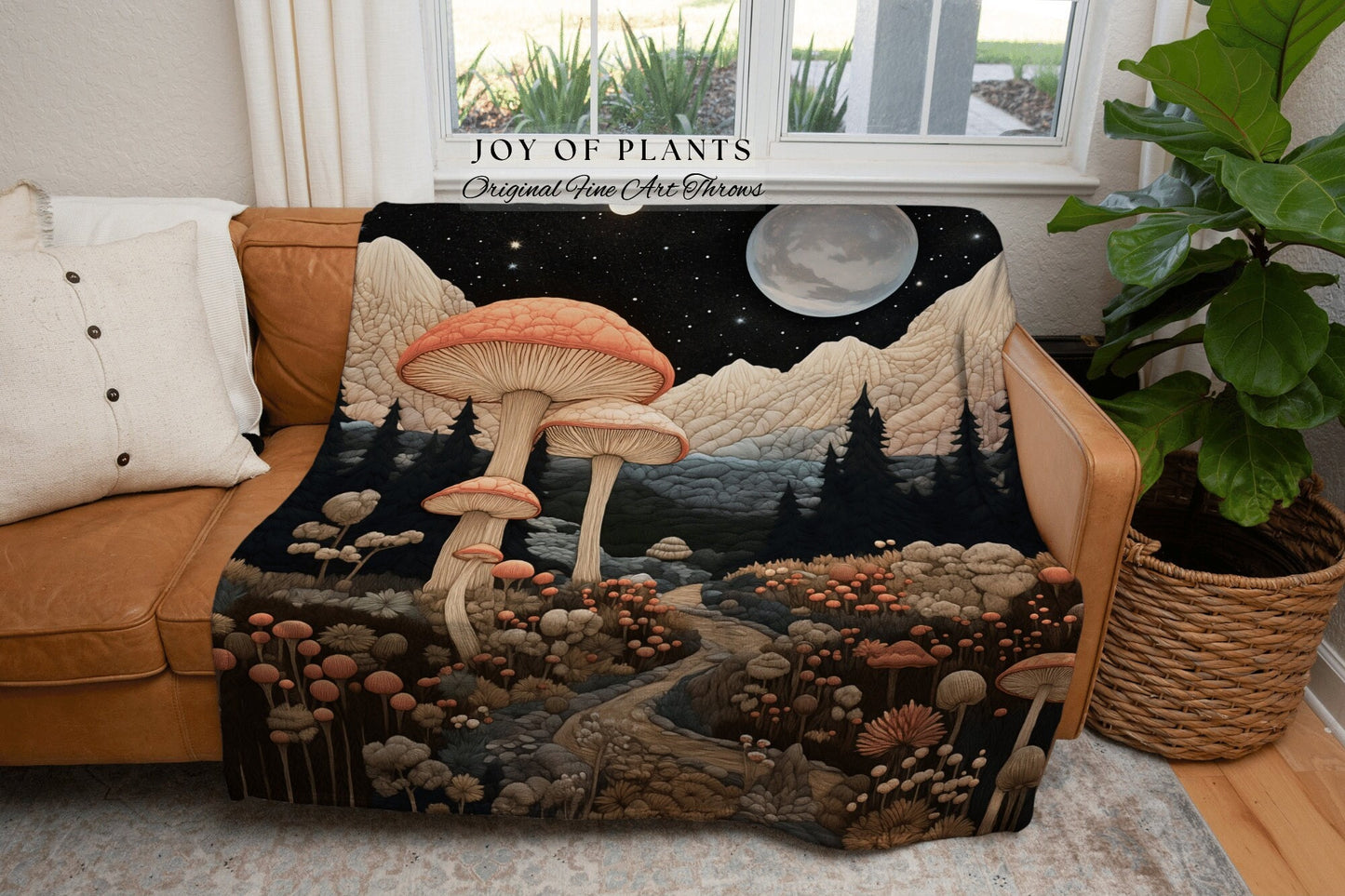 Celestial Mushroom Landscape Tapestry | Cottagecore Fairytale Blanket Mystical Room Decor Mushroomcore Whimsical Gift for Mushroom Lover