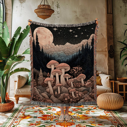 Dark Fairycore Mushroom Tapestry | Ethereal Aesthetic Folklore Blanket Room Decor Celestial Throw Mycology Gift for Mushroom Lover Celestial