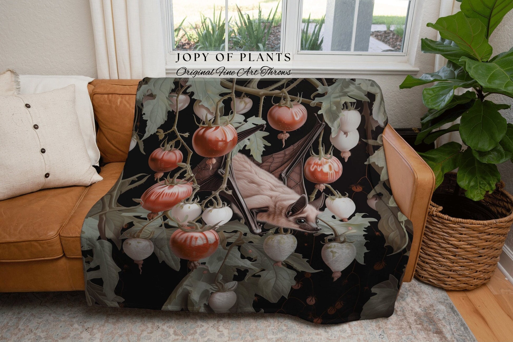 Cozy Botanical Gothic Bat Throw | Pastel Goth Fairy Grunge Bedroom Decor Pink Tapestry Woven Throw Blanket Whimsigoth Fruit Bat Tapestry |