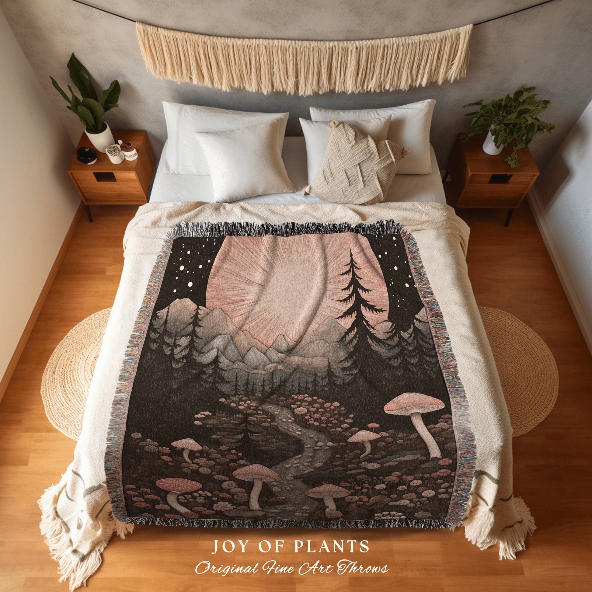 Woodland Mushroom Trail Cozy Throw | Cottagecore Fairytale Blanket Mystical Room Decor Mushroomcore Whimsical Gift for Mushroom Lover