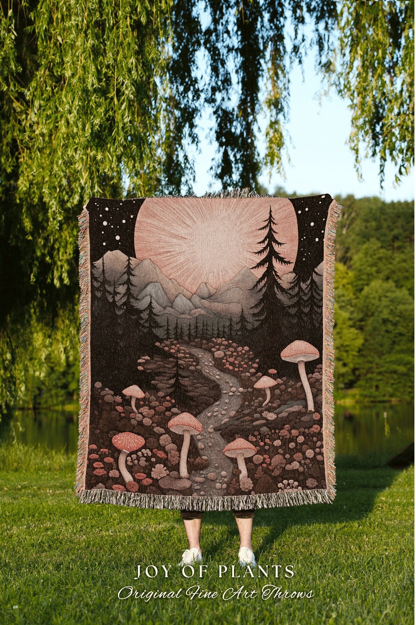 Woodland Mushroom Trail Cozy Throw | Cottagecore Fairytale Blanket Mystical Room Decor Mushroomcore Whimsical Gift for Mushroom Lover