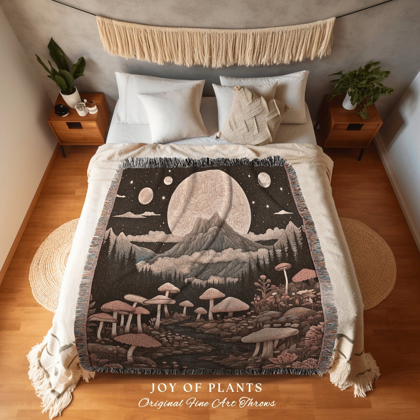 Misty Woods Mushroom Blanket | Ethereal Aesthetic Art Folklore Bedroom Decor Celestial Throw Whimsigoth Mycology Gift for Mushroom Lover