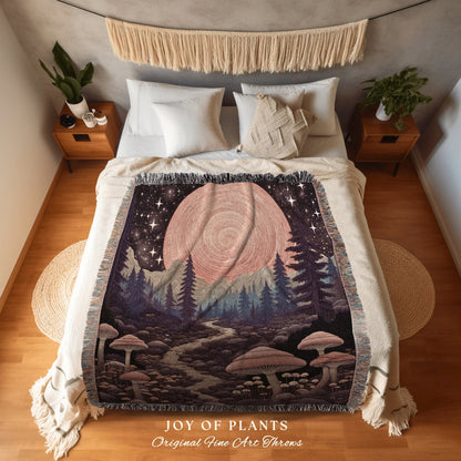 Whimsical Landscape Bedroom Throw | Ethereal Aesthetic Folklore Blanket Bedroom Decor Celestial Throw Whimsigoth Gift for Mushroom Lover