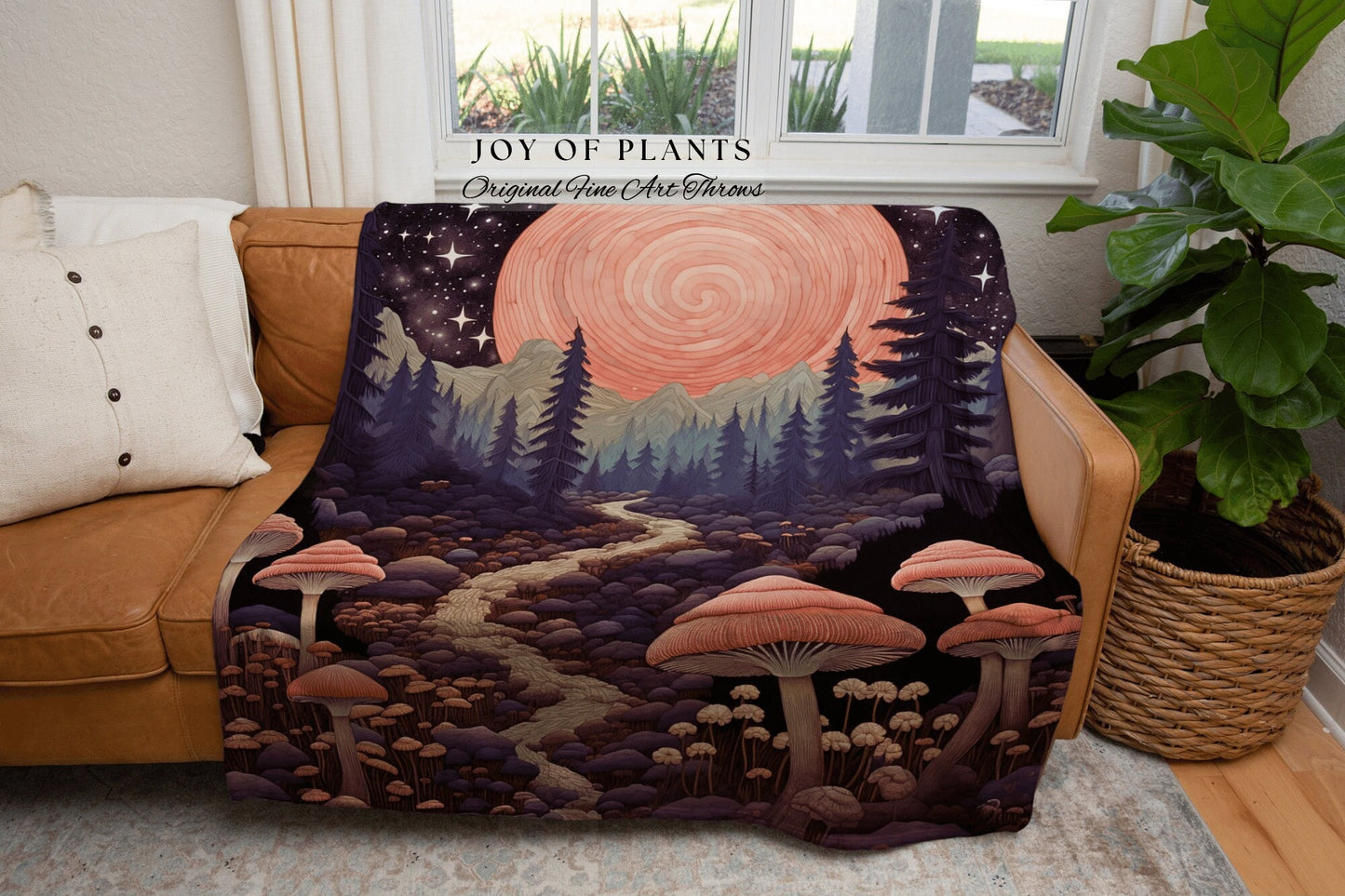 Whimsical Landscape Bedroom Throw | Ethereal Aesthetic Folklore Blanket Bedroom Decor Celestial Throw Whimsigoth Gift for Mushroom Lover