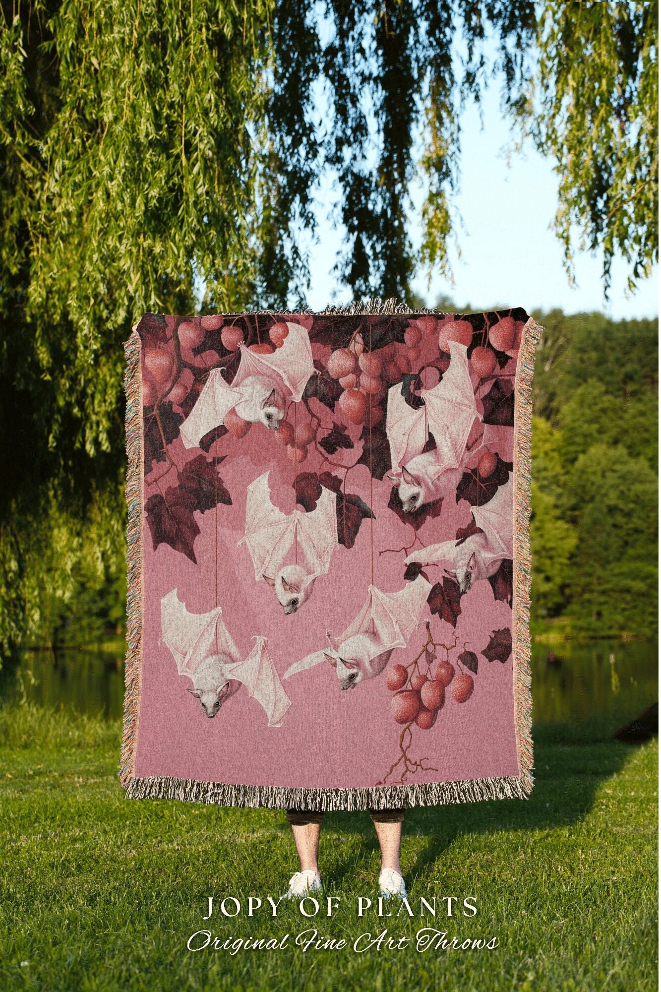 Bubblegum Bats Woven Tapestry | Pastel Goth Cute Bedroom Decor Pink Tapestry Woven Throw Blanket Whimsigoth Bat Dark Cottagecore Tapestry |