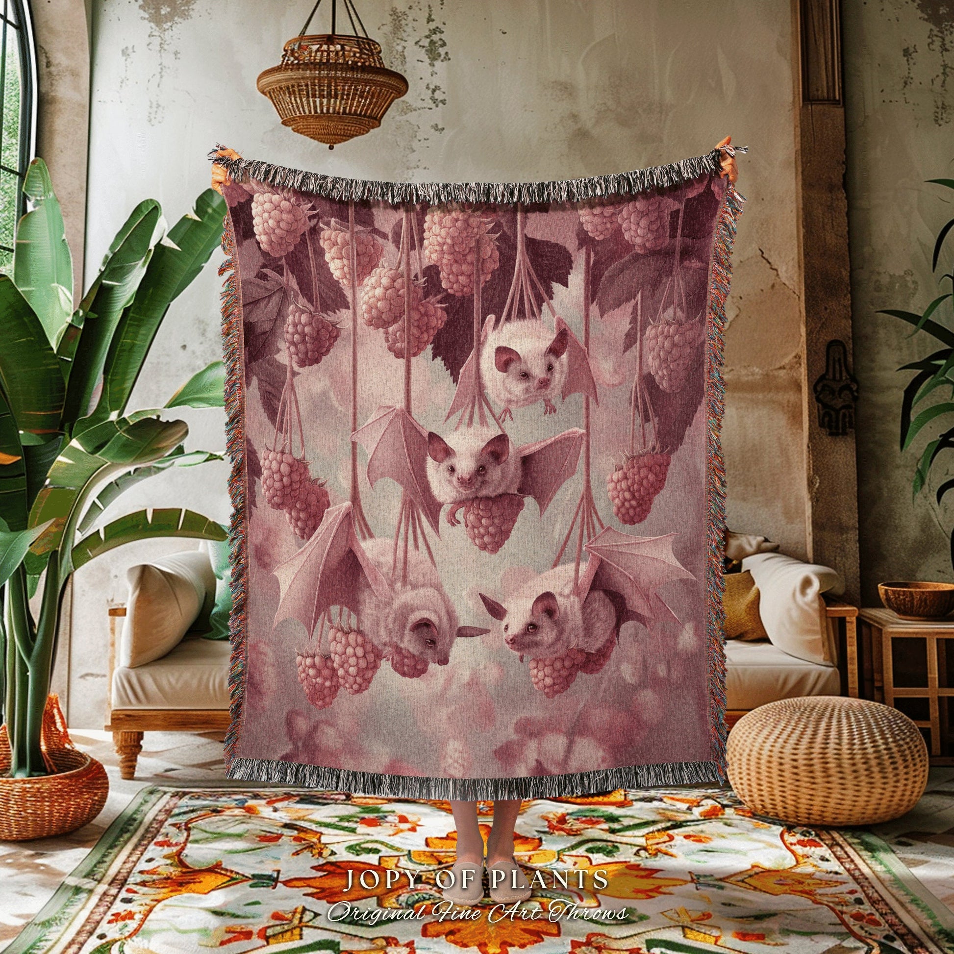 Pastel Pink Bat Picnic Blanket | Gothic Bedroom Decor Pink Tapestry Woven Throw Blanket Whimsigoth Bat Light Academia Tapestry Whimsical |