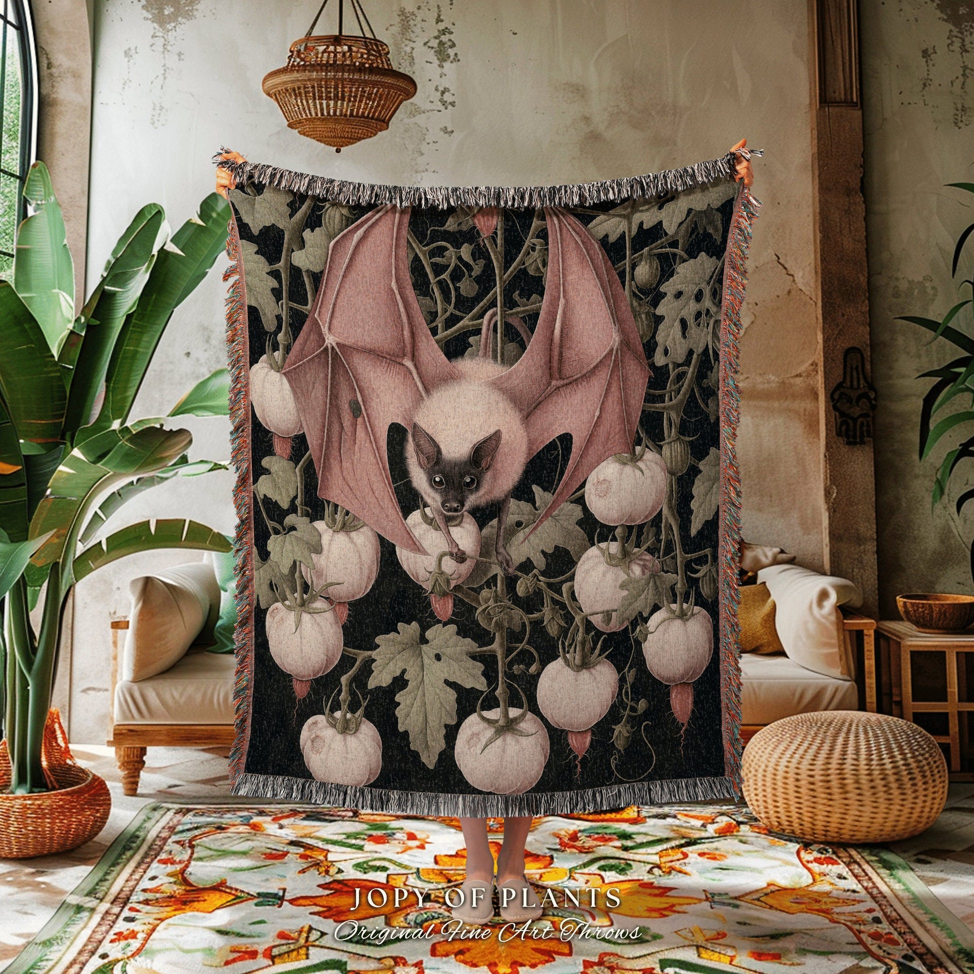 Medieval Aesthetic Pink Bat Throw | Pastel Goth Fairy Grunge Bedroom Decor Pink Tapestry Woven Throw Blanket Whimsigoth Bat Wall Tapestry