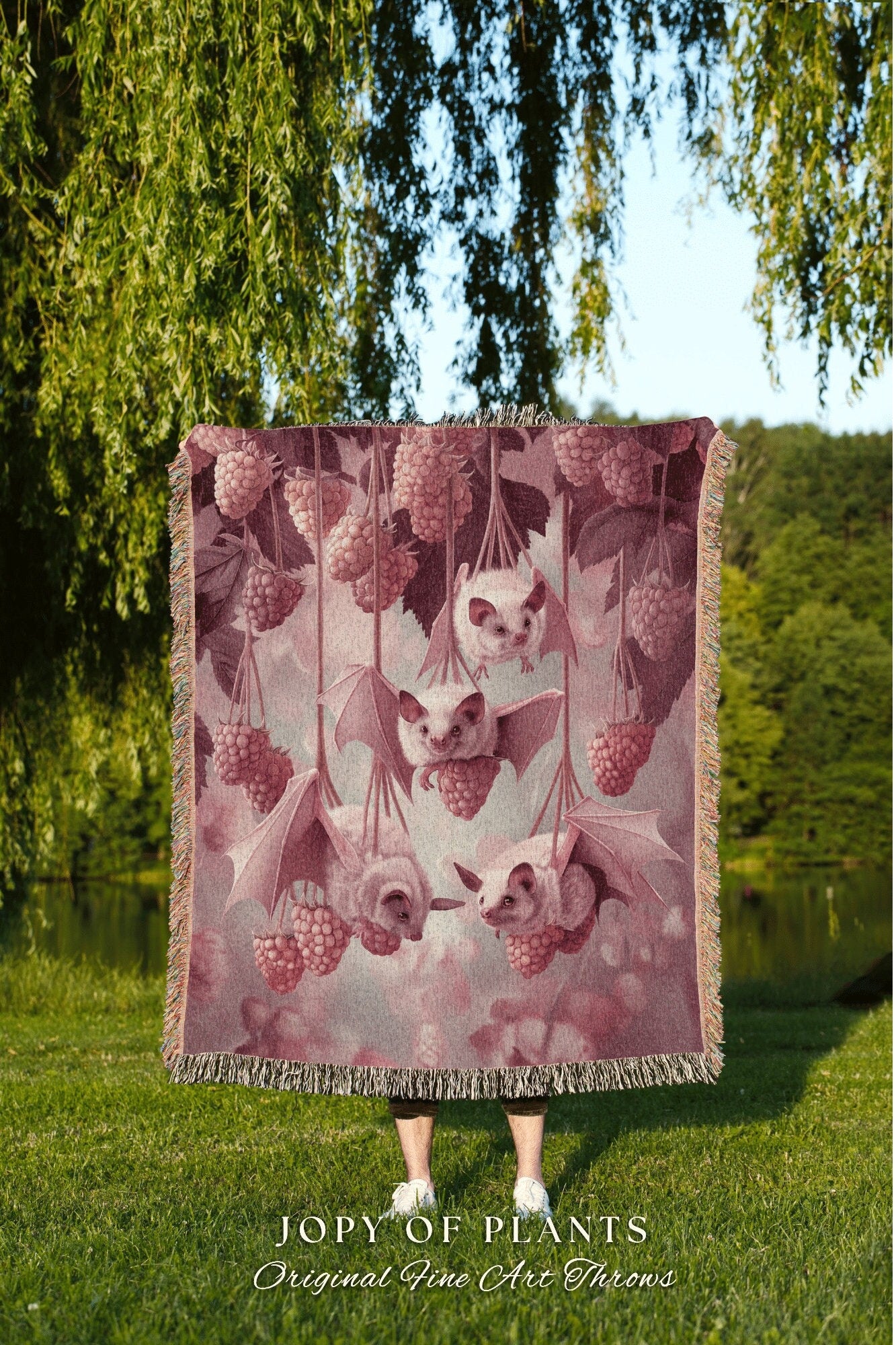 Pastel Pink Bat Picnic Blanket | Gothic Bedroom Decor Pink Tapestry Woven Throw Blanket Whimsigoth Bat Light Academia Tapestry Whimsical |