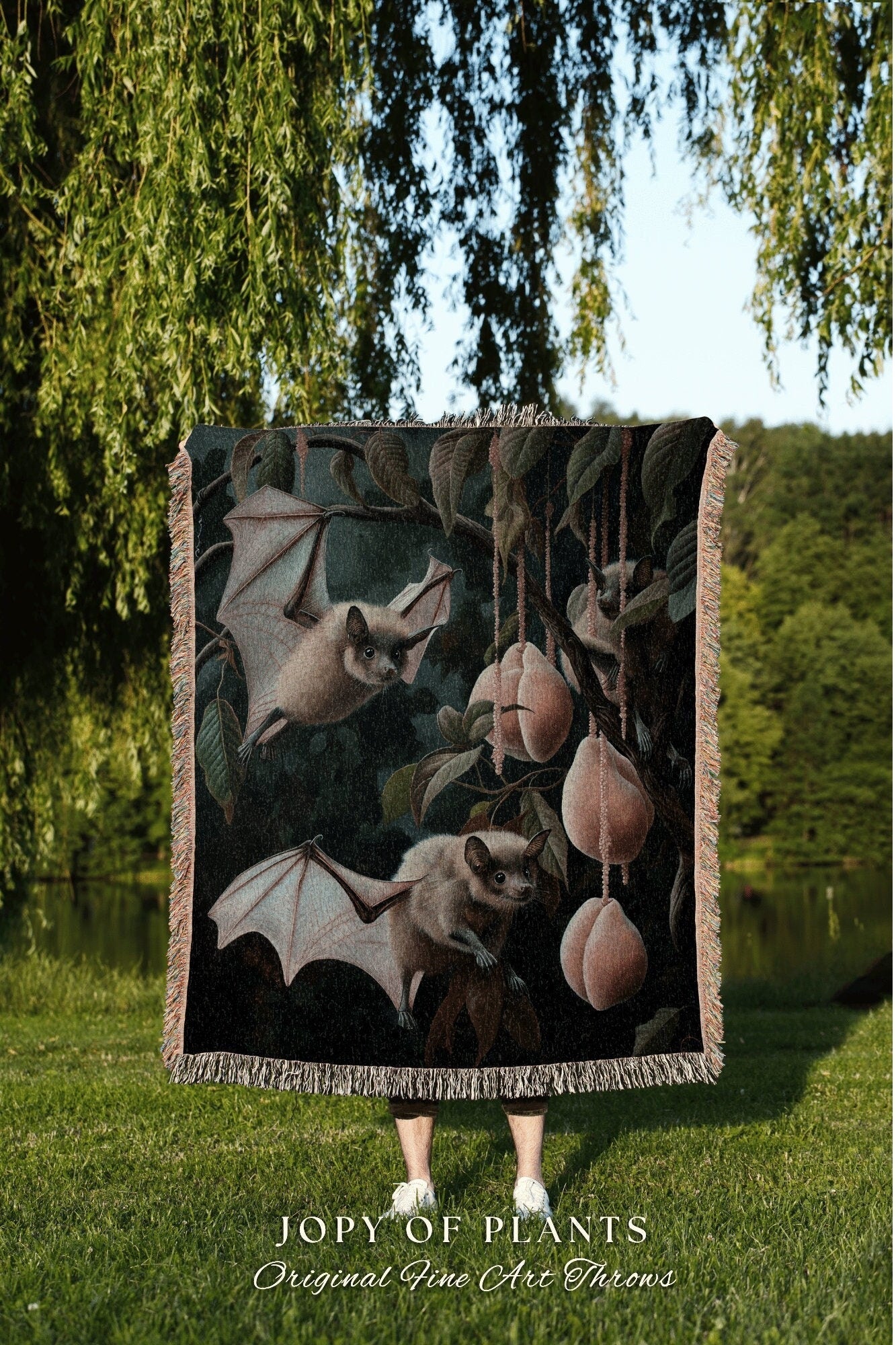 Moody Grunge Bat Blanket Woven | Mystical Aesthetic Goth Fairy Grunge Bedroom Decor Pink Tapestry Woven Throw Blanket Whimsigoth Fruit Bat |