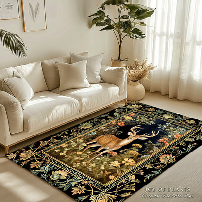 Mystic Nature Area Rug | Ethereal Bedroom Decor William Morris Inspired Cottagecore Room Light Academia Style Rug Mystical Home Accent