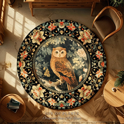 Celestial Owl Rug | Ethereal Bedroom William Morris Inspired Cottagecore Owl Whimsical Room Soft Aesthetic Dark Academia Style Floral |