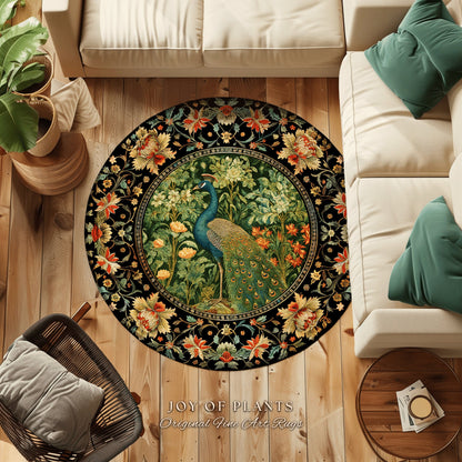 Peacock Area Rug Botanical | Floral Bedroom Decor William Morris Style Cottagecore Room Dark Academia Royalcore Rug Mystical Crowcore Art |