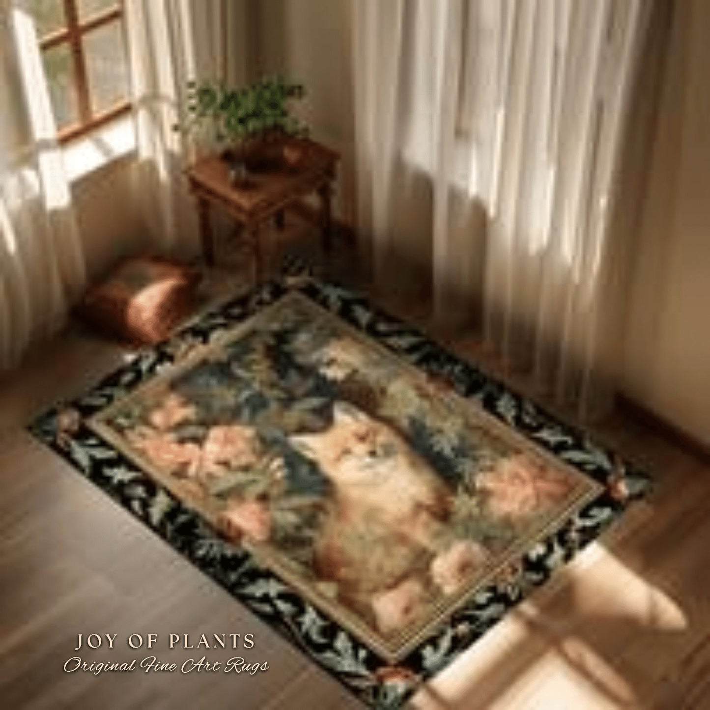 Fairycore Fox Area Rug | Ethereal Bedroom Decor William Morris Inspired Cottagecore Room Soft Aesthetic Light Academia Style Rug Mystical