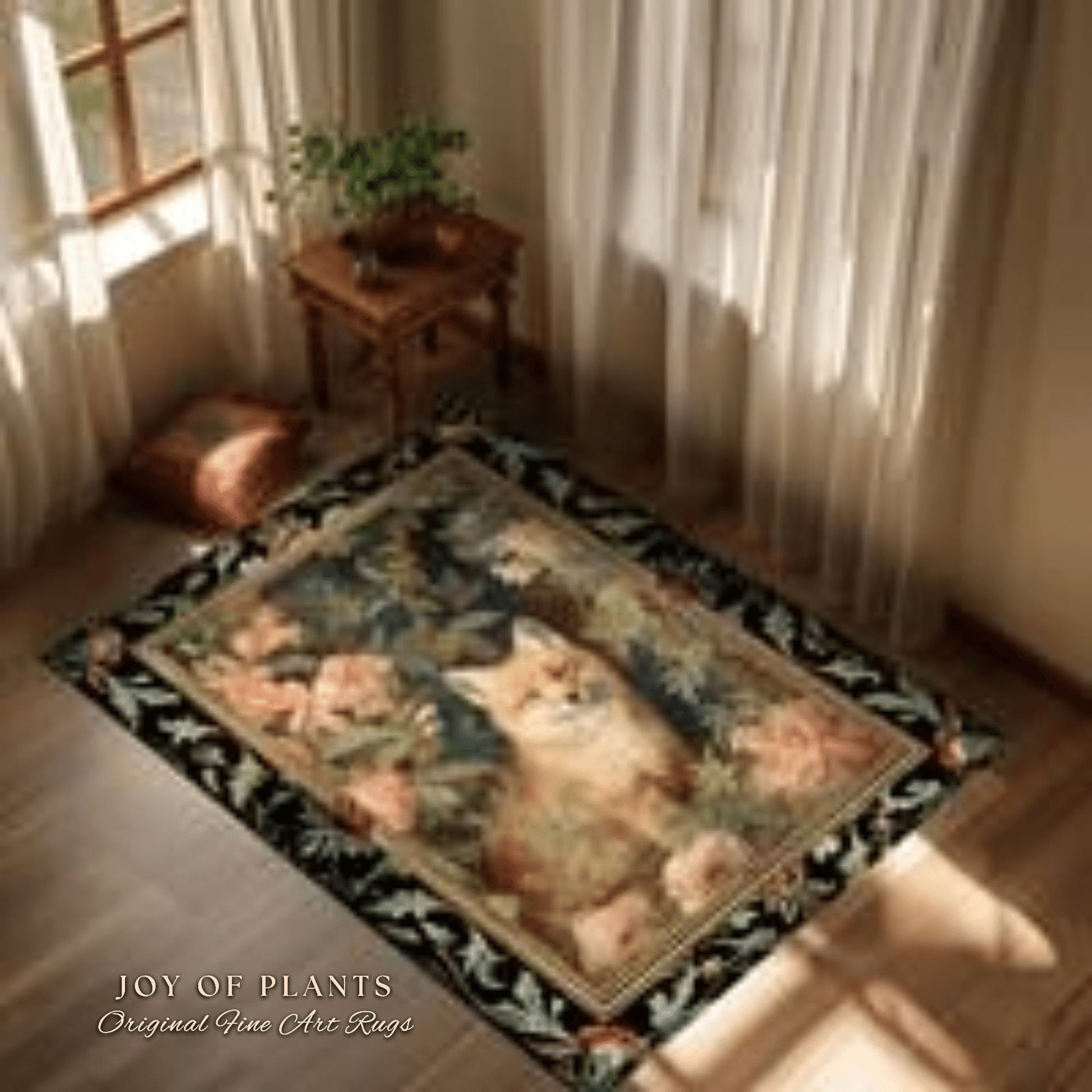 Fairycore Fox Area Rug | Ethereal Bedroom Decor William Morris Inspired Cottagecore Room Soft Aesthetic Light Academia Style Rug Mystical