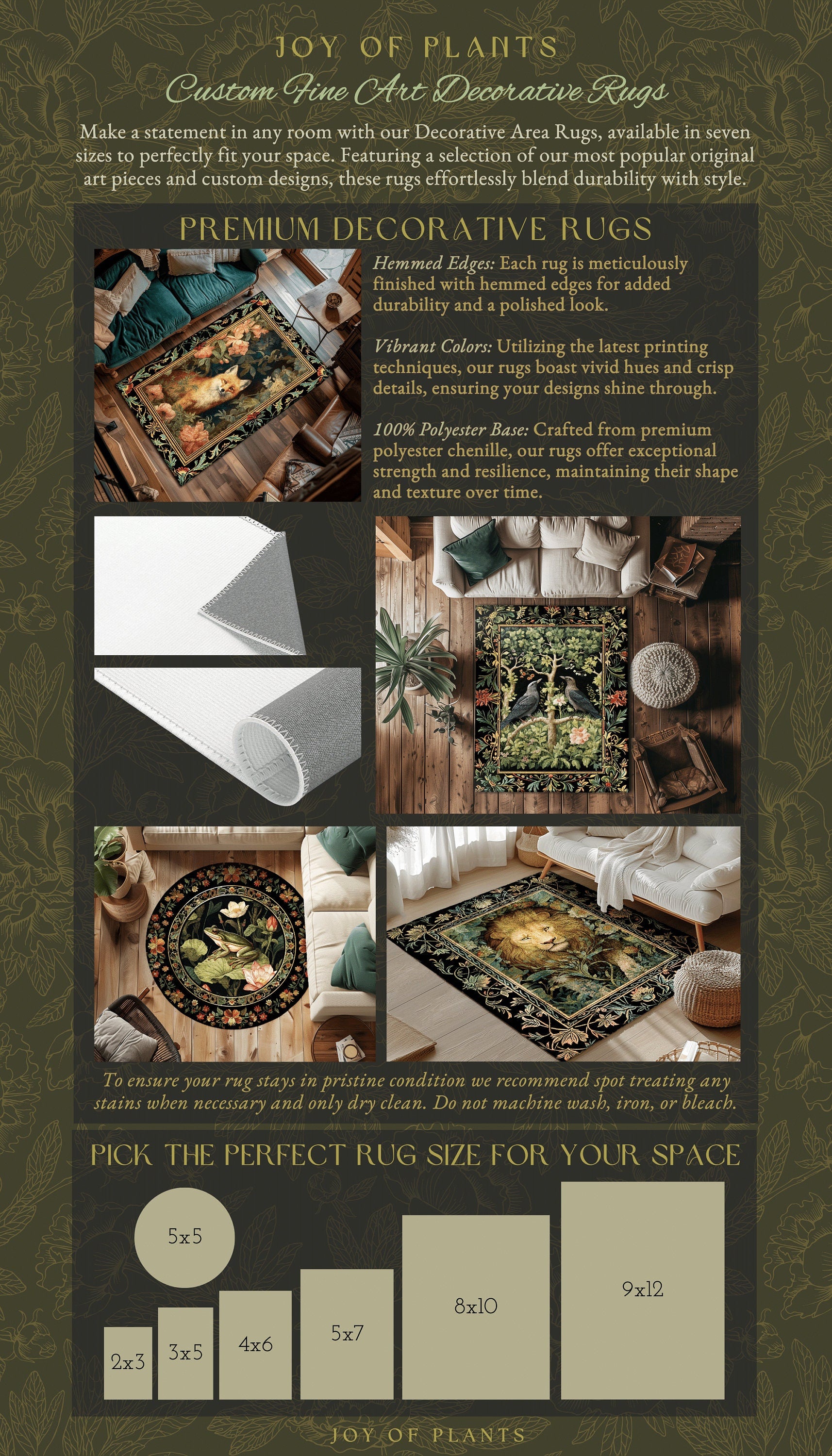 Fairycore Fox Area Rug | Ethereal Bedroom Decor William Morris Inspired Cottagecore Room Soft Aesthetic Light Academia Style Rug Mystical