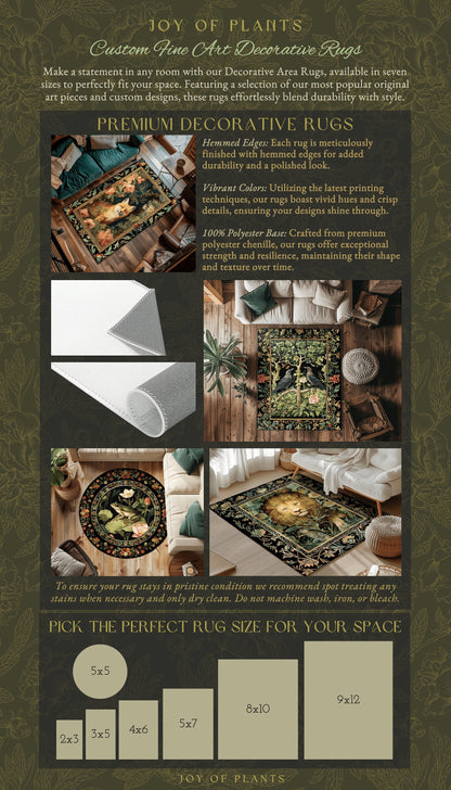 Fairycore Fox Area Rug | Ethereal Bedroom Decor William Morris Inspired Cottagecore Room Soft Aesthetic Light Academia Style Rug Mystical
