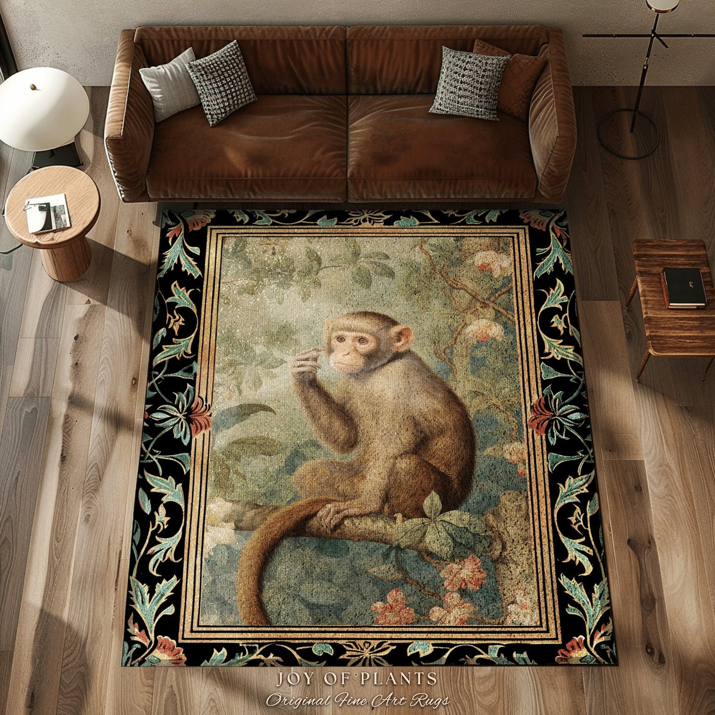 Victorian Aesthetic Decorative Rug | Botanical Bedroom Decor William Morris Inspired Cottagecore Room Light Academia Monkey Rug Mystical