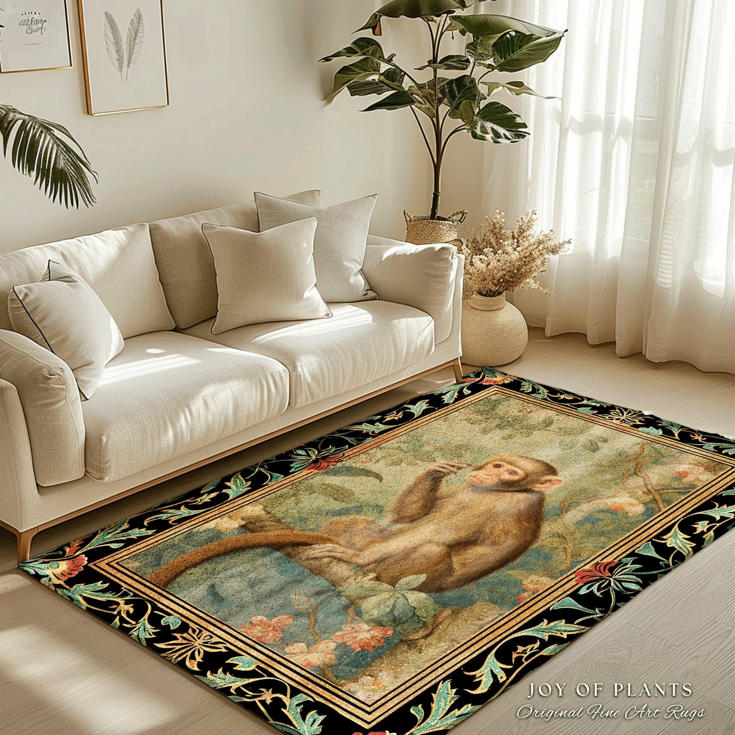 Victorian Aesthetic Decorative Rug | Botanical Bedroom Decor William Morris Inspired Cottagecore Room Light Academia Monkey Rug Mystical