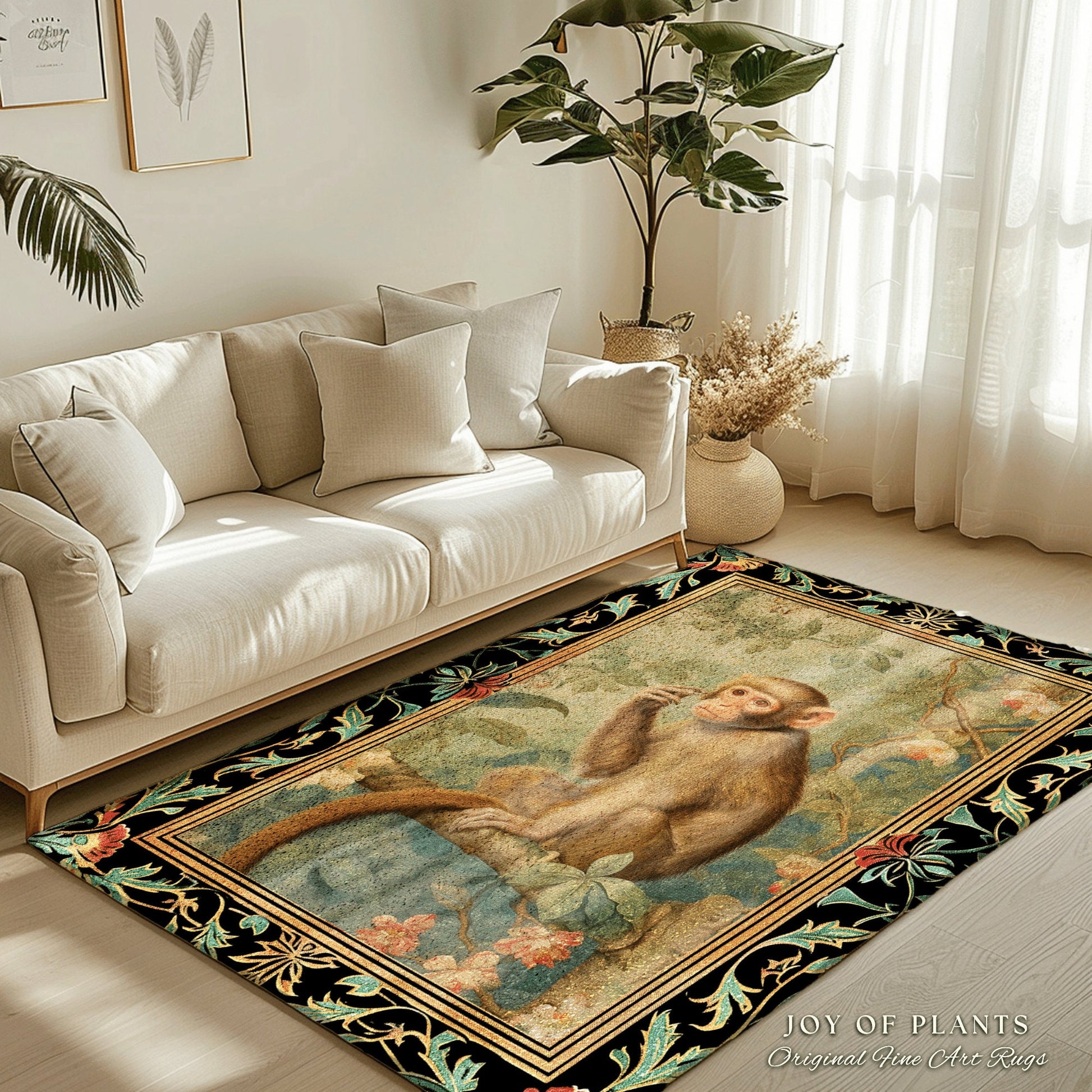 Victorian Aesthetic Decorative Rug | Botanical Bedroom Decor William Morris Inspired Cottagecore Room Light Academia Monkey Rug Mystical