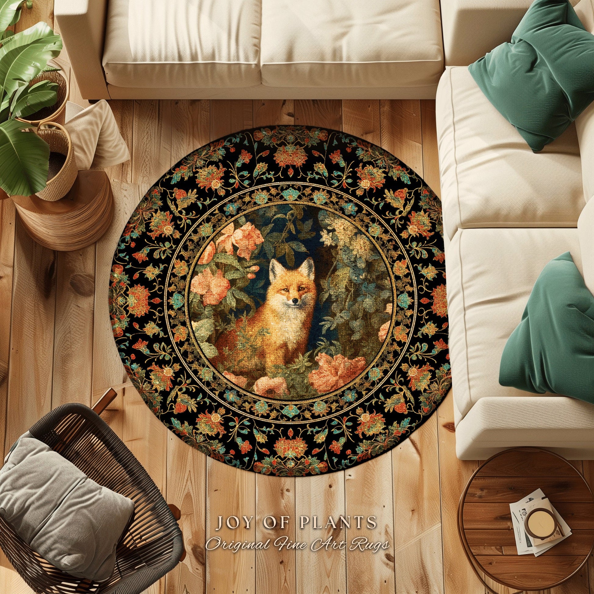 Fairycore Fox Area Rug | Ethereal Bedroom Decor William Morris Inspired Cottagecore Room Soft Aesthetic Light Academia Style Rug Mystical