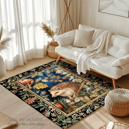 Woodland Aesthetic Bedroom Decor William Morris Inspired Cottagecore Room Light Academia Mystical Throw Rug | Nature Area Rug Hedge Hog |