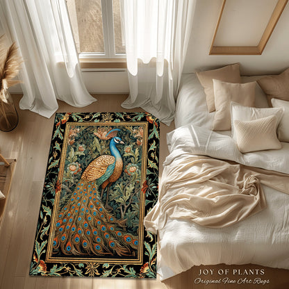 Eclectic Peacock Area Rug | Whimsical Bedroom Decor William Morris Style Cottagecore Room Dark Academia Royalcore Rug Maximalist Art |