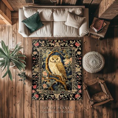 Pastel Owl Home Decor Rug | Ethereal Bedroom William Morris Inspired Cottagecore Owl Whimsical Room Soft Aesthetic Light Academia Style