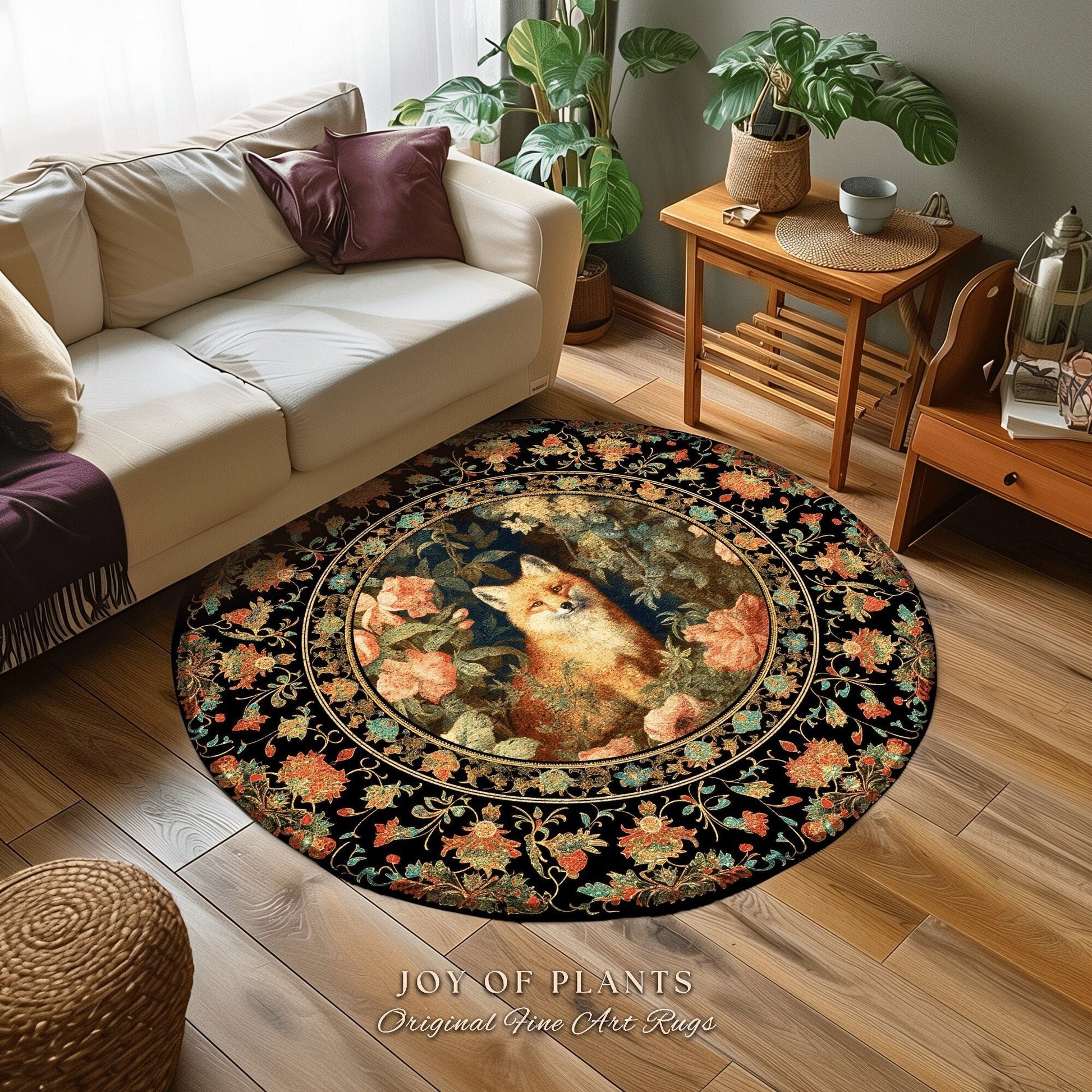 Fairycore Fox Area Rug | Ethereal Bedroom Decor William Morris Inspired Cottagecore Room Soft Aesthetic Light Academia Style Rug Mystical
