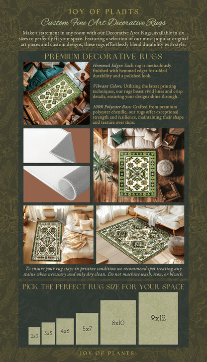 Olive Green Bedroom Rug | Emerald Aesthetic Room Decor Ornate Victorian Floor Rug Scandinavian Bedroom Accent Geometric Rug Nordic Inspired