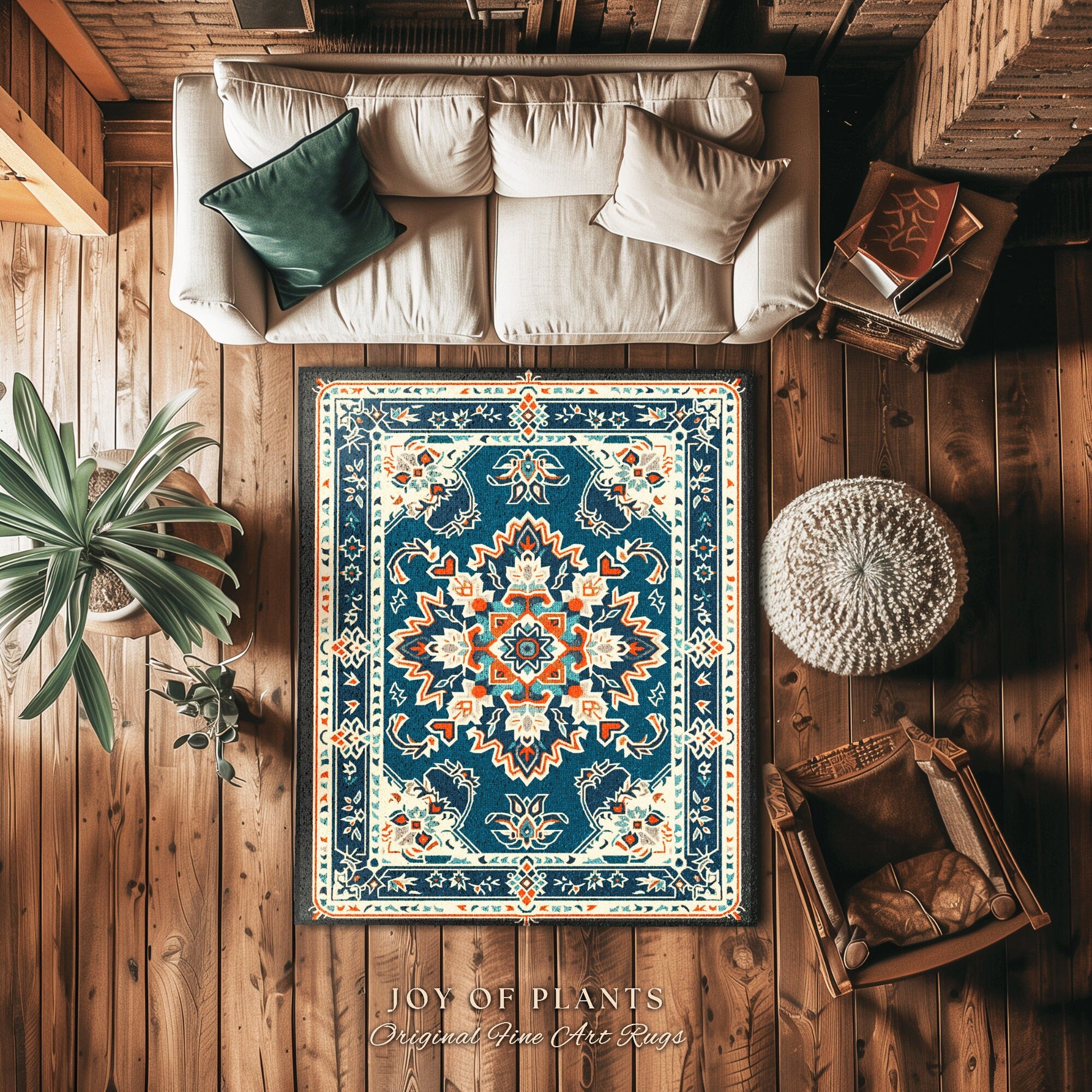 Retro Living Room Area Rug | Bohemian Room Decor Classic Aesthetic Multicolor Floor Rug Scandinavian Bedroom Accent Rug Nordic Pastel Style