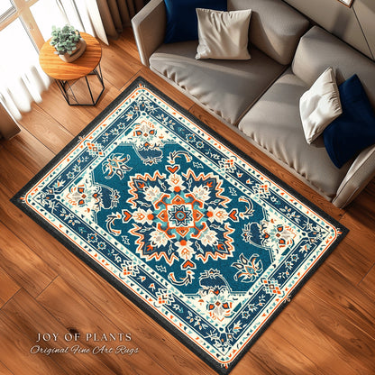 Retro Living Room Area Rug | Bohemian Room Decor Classic Aesthetic Multicolor Floor Rug Scandinavian Bedroom Accent Rug Nordic Pastel Style