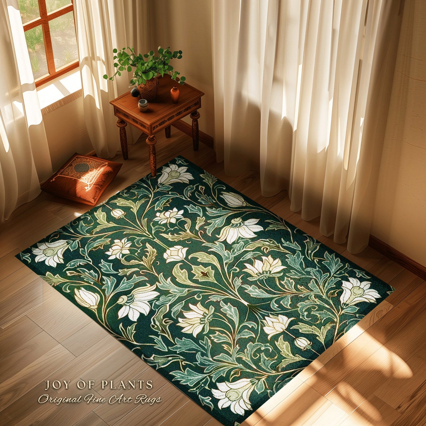 Victorian Floral Accent Rug Elegant Room Decor | Floral Aesthetic Blue Green Botanical Whimisical Accent Rug Vintage Cottagecore Home Decor