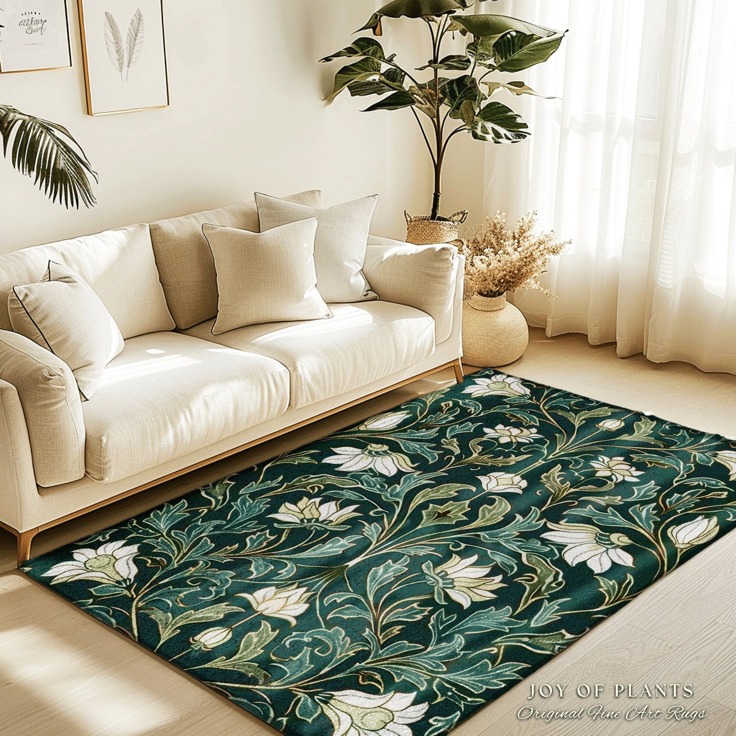 Victorian Floral Accent Rug Elegant Room Decor | Floral Aesthetic Blue Green Botanical Whimisical Accent Rug Vintage Cottagecore Home Decor