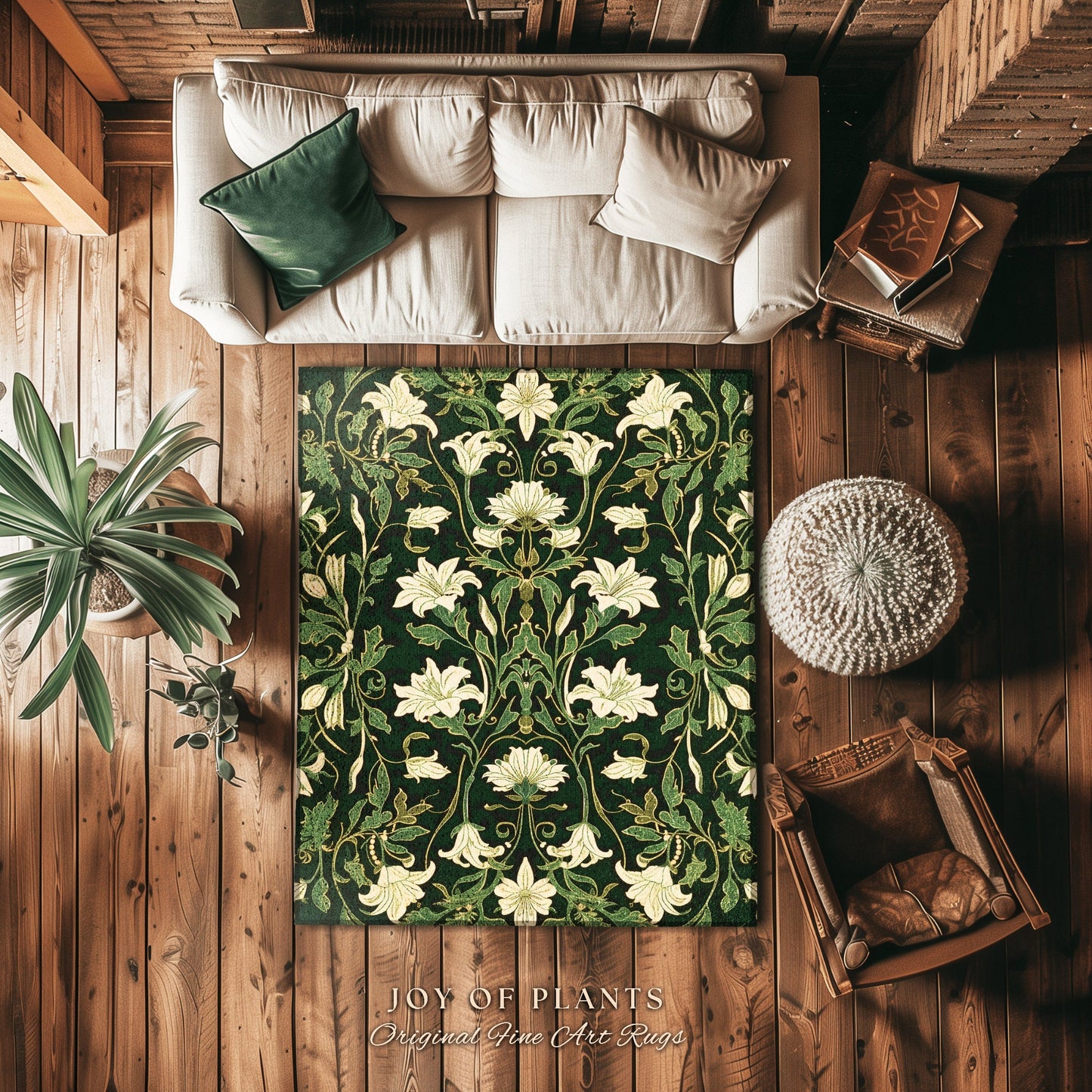 Maximalist Bedroom Rug Botanical | Elegant Room Decor Floral Aesthetic Forest Green Floor Rug Playful Room Accent Nordic Pastel Cottagecore