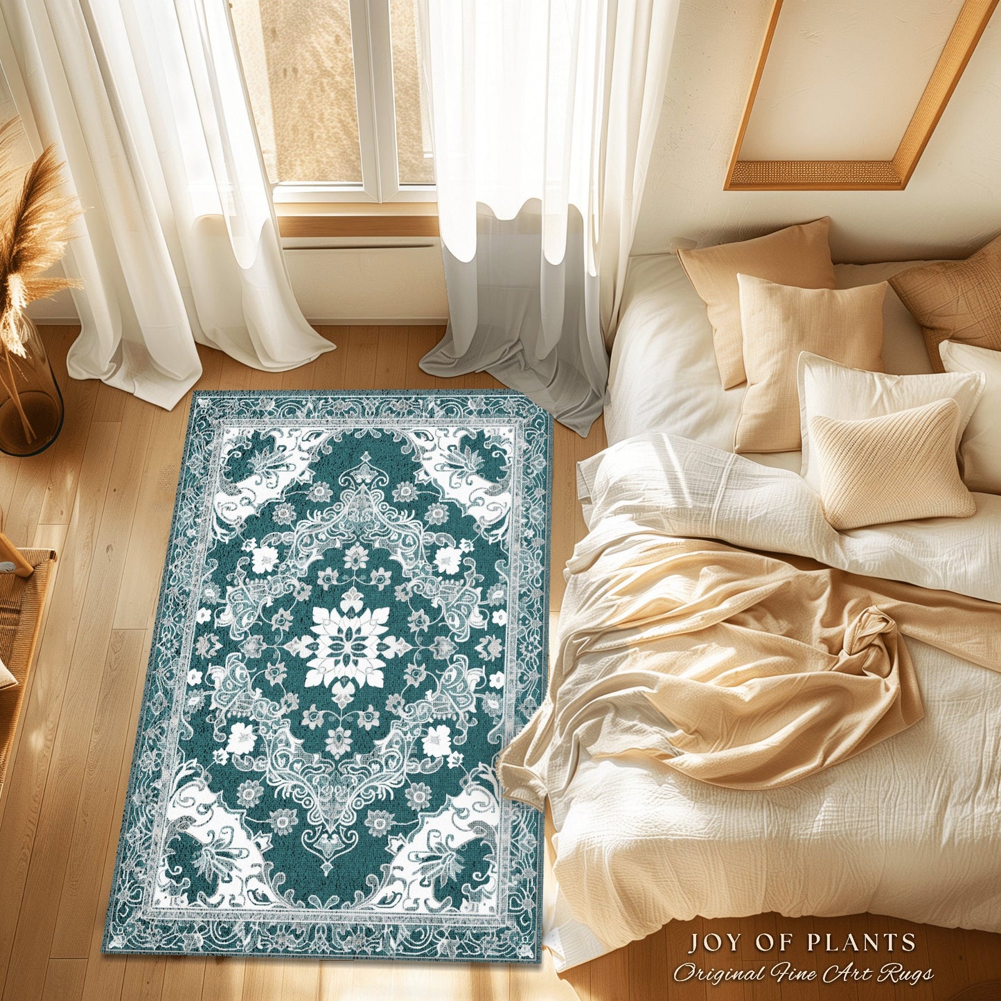 Ocean Blue Elegant Area Rug | Blue-Gray Room Decor Classic Aesthetic Victorian Floor Rug Scandinavian Bedroom Accent Rug Nordic Pastel Style