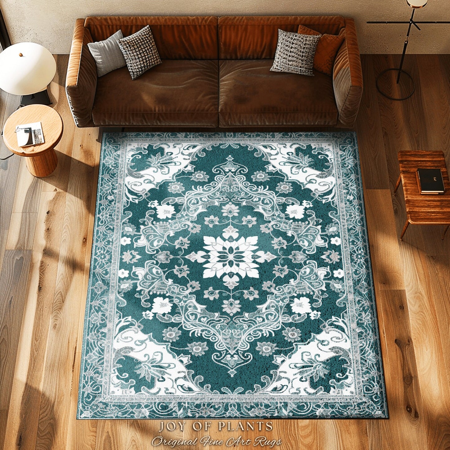 Ocean Blue Elegant Area Rug | Blue-Gray Room Decor Classic Aesthetic Victorian Floor Rug Scandinavian Bedroom Accent Rug Nordic Pastel Style