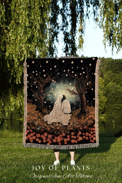 Ghost Couple Gothic Blanket Woven Throw | Macabre Wall Art Ghost Lovers Decor Spooky Ghost Tapestry Gift for Halloween Dark Cottagecore Art