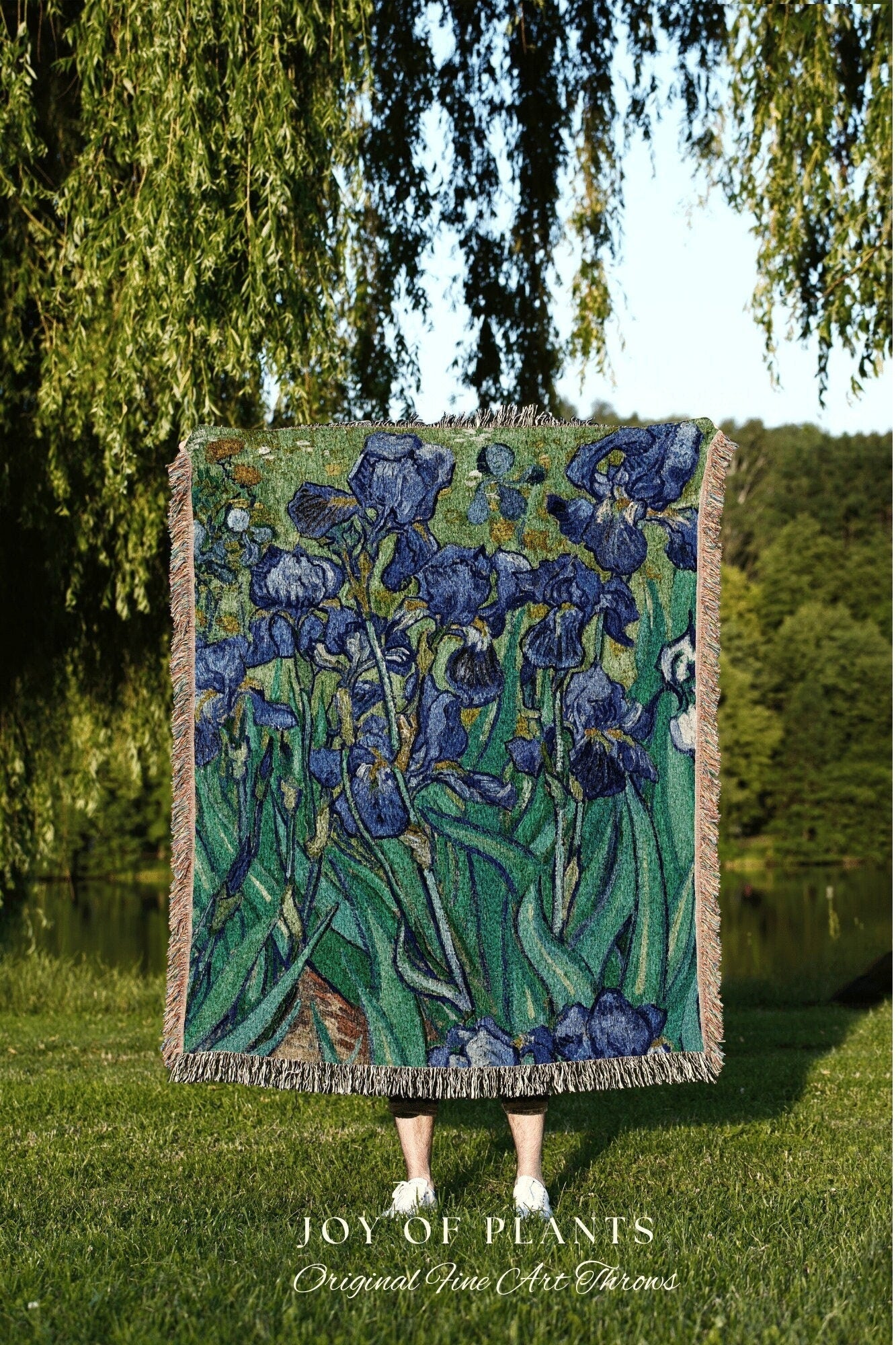 Van Gogh Irises Painting Woven Throw Blanket | Famous Art Tapestry Aesthetic | Nature Woven Blanket | Art Teacher Gift | Custom Blanket Gift