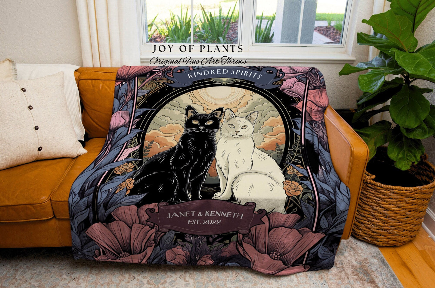 Kindred Spirits Cat Couple Custom Tapestry | Gothic Aesthetic Woven Throw Blanket Personalized Cotton Anniversary Gift Gothic Tapestry |