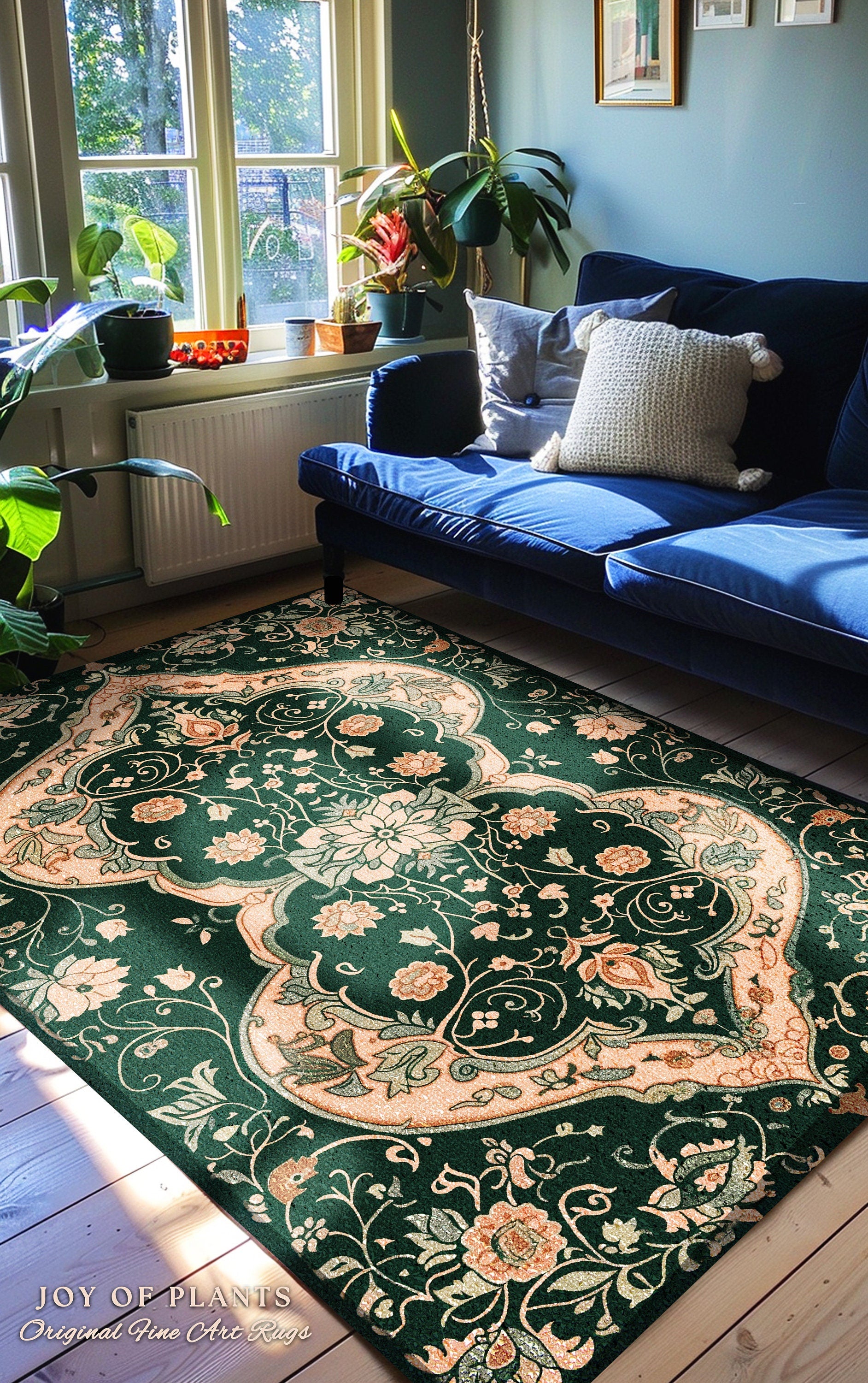 Eclectic Aesthetic Forest Green Rug | Emerald Green Maximalist Aesthetic Bedroom Decor Classic Ornate Victorian Rug Nordic Inspired Ethereal