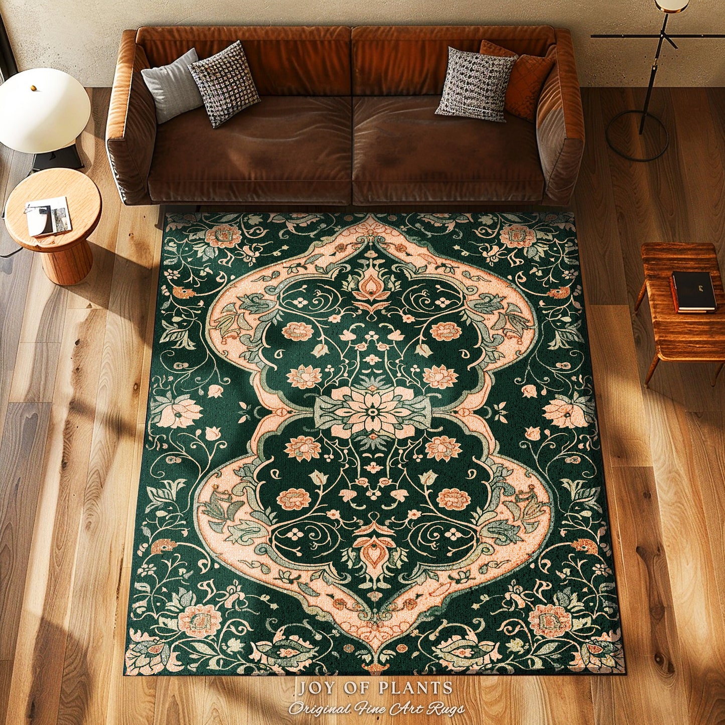 Eclectic Aesthetic Forest Green Rug | Emerald Green Maximalist Aesthetic Bedroom Decor Classic Ornate Victorian Rug Nordic Inspired Ethereal